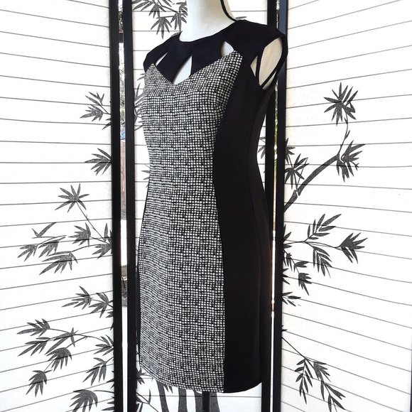 Enfocus Studio Black White Cap Sleeve Sheath Dress - Picture 5 of 12